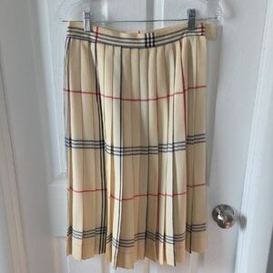 Vintage Wool Plaid Pleated Skirt in Cream and Red Midi